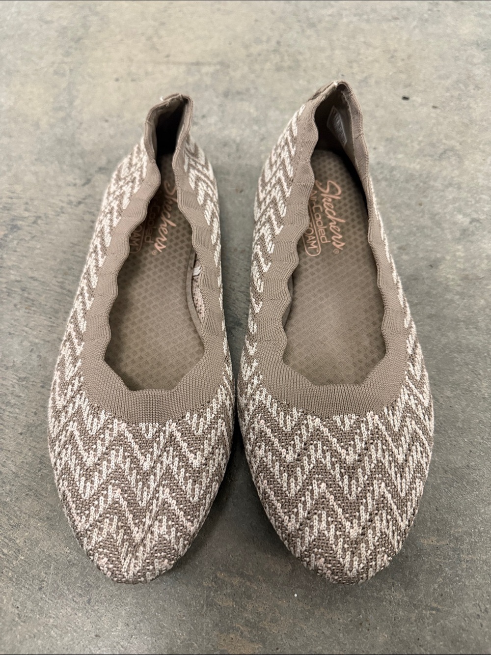 Skechers Taupe Chevron Knit Slip-On Ballet Flats